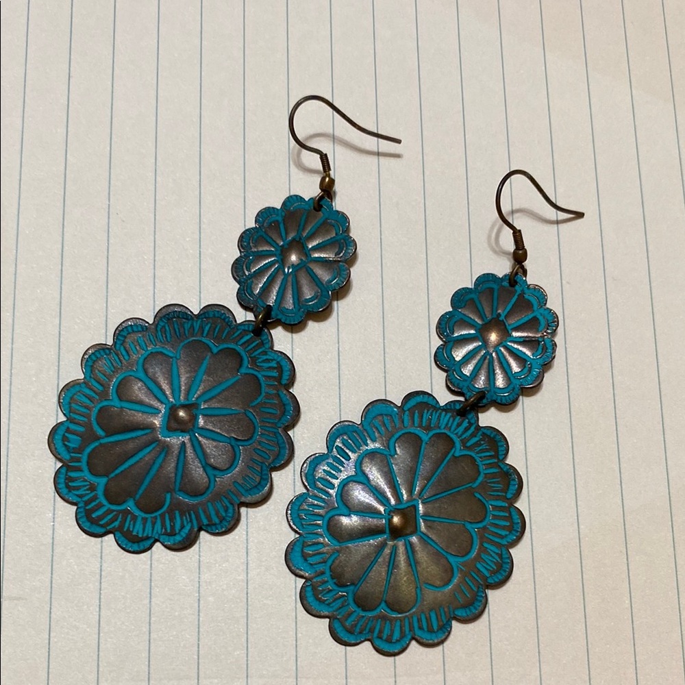 Concho turquoise western boho dangle earrings